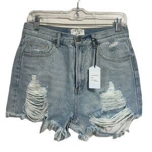 Twelve by‎ Ontwelfth Mom Jeans Shorts Light Wash Distressed Denim Cotton Size 28